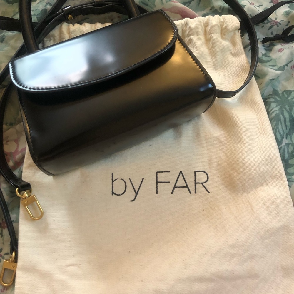 By Far - Black Mini Semi Patent Leather Top Handle Bag - Picture 4 of 5